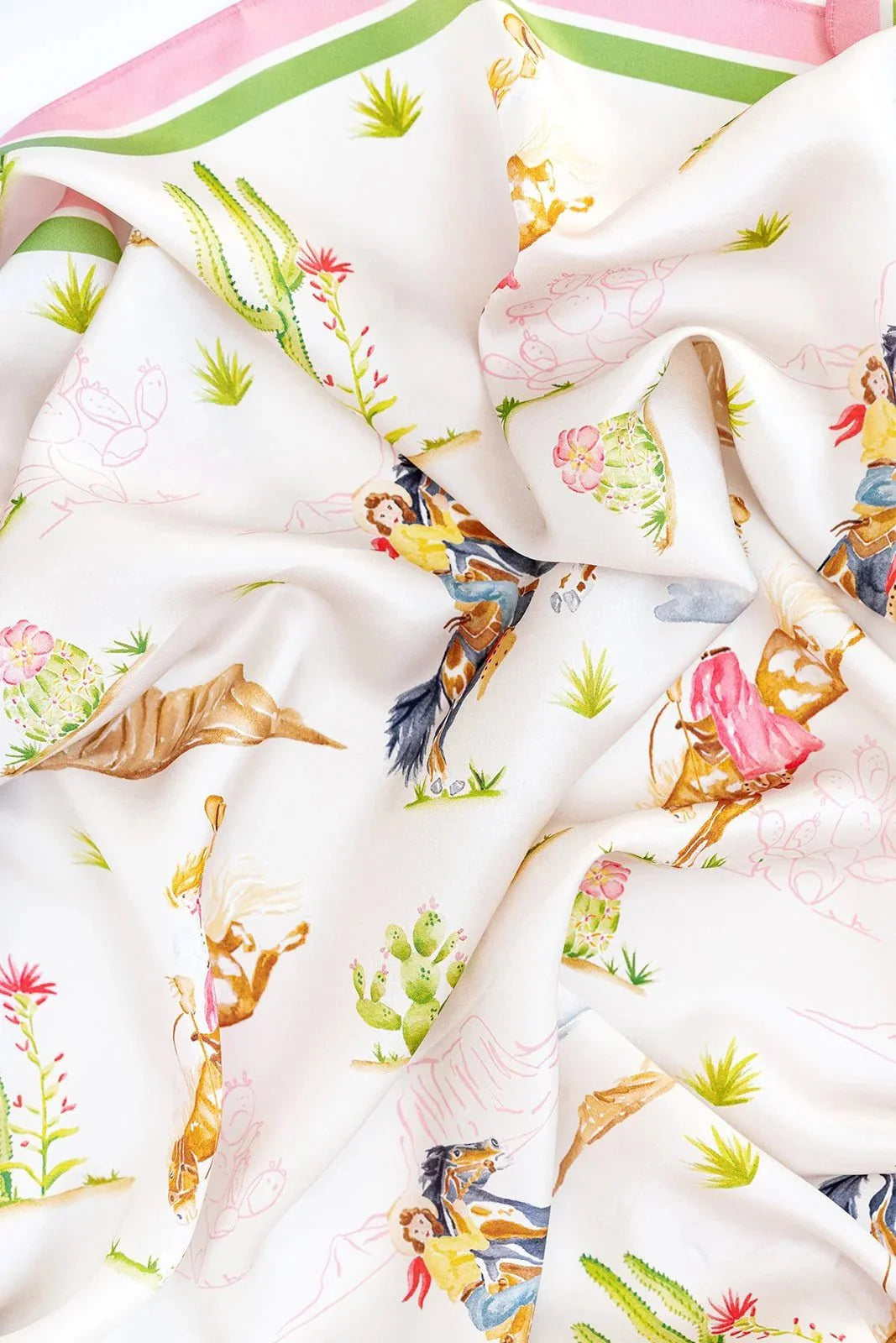 Catherine Cartie Rodeo Cowgirl Silk Scarf – 36” Luxury Hand-Painted Silk Scarf
