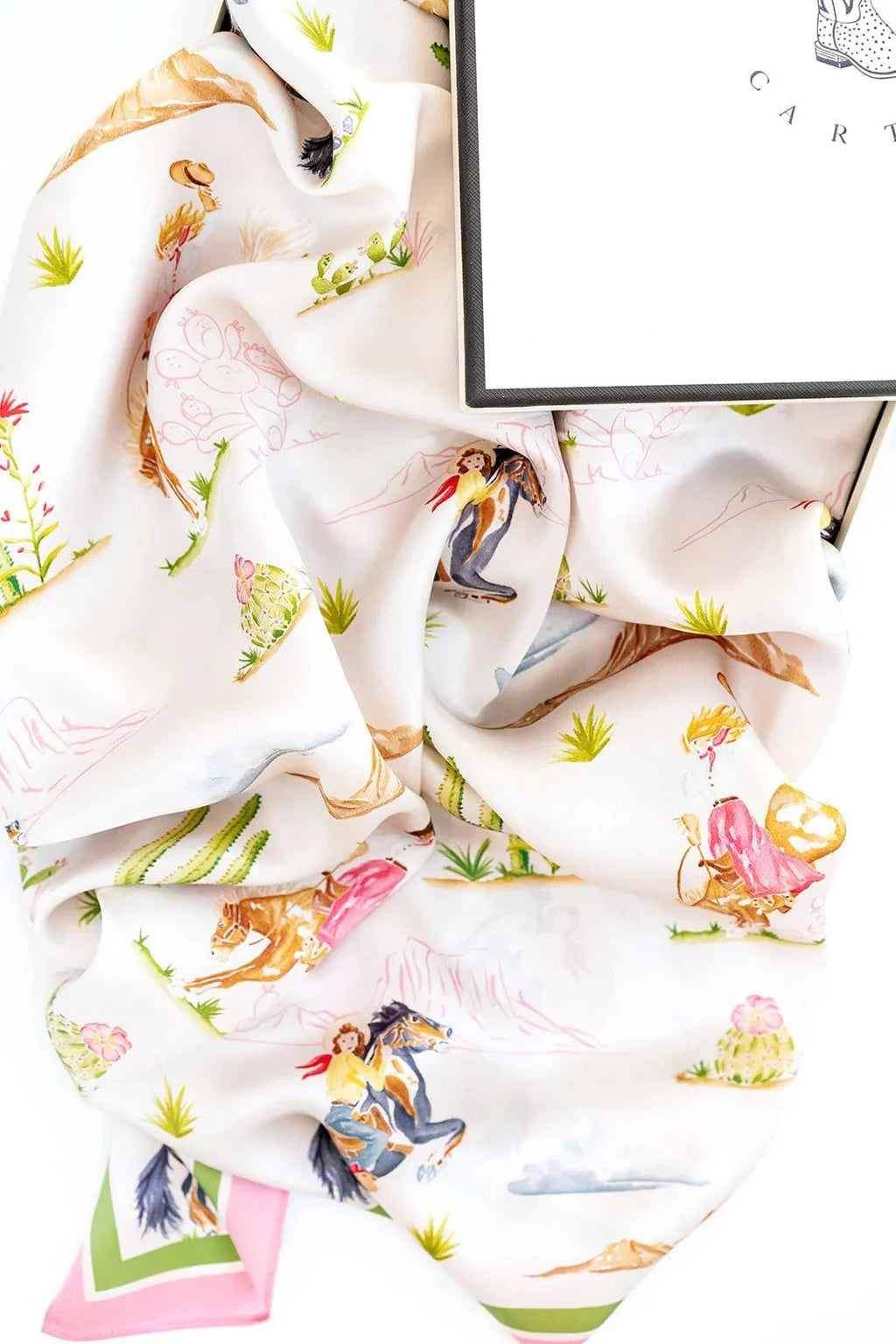 Catherine Cartie Rodeo Cowgirl Silk Scarf – 36” Luxury Hand-Painted Silk Scarf