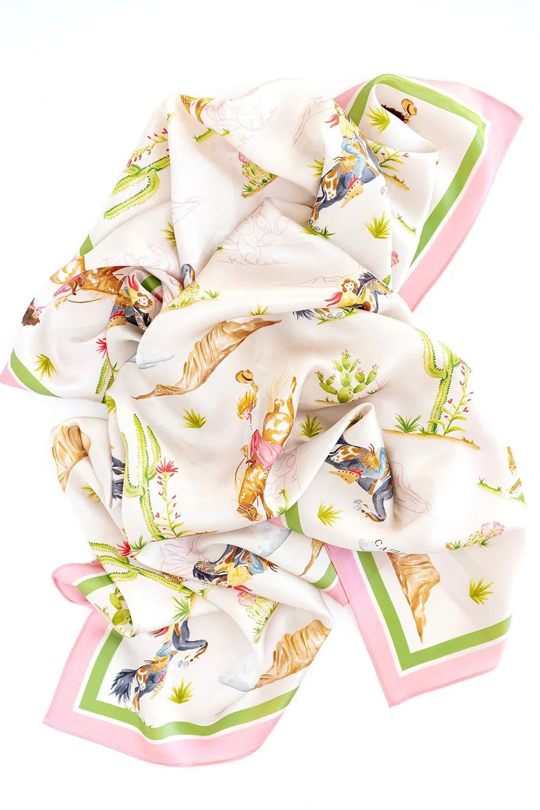 Catherine Cartie Rodeo Cowgirl Silk Scarf – 36” Luxury Hand-Painted Silk Scarf