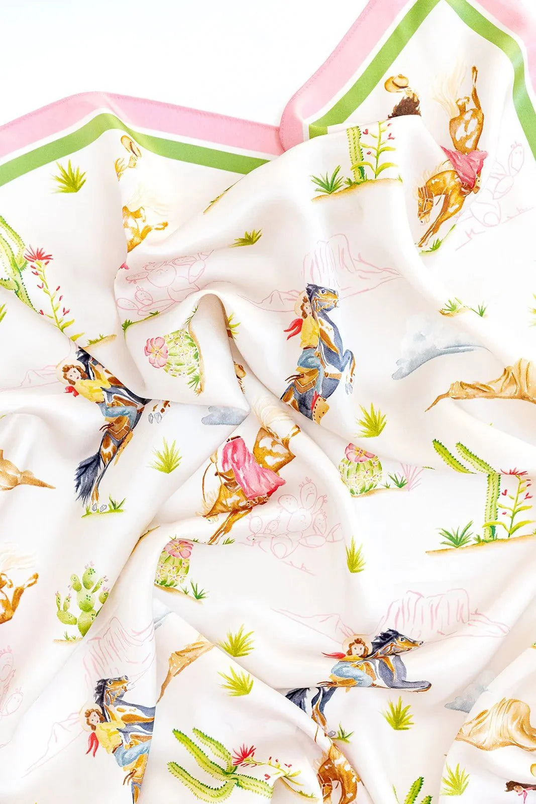 Catherine Cartie Rodeo Cowgirl Silk Scarf – 36” Luxury Hand-Painted Silk Scarf