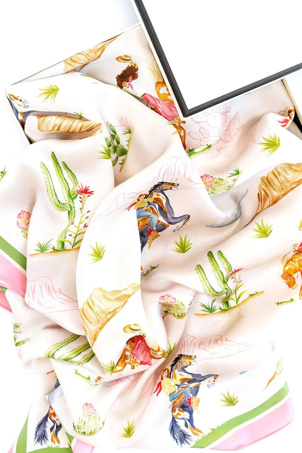Catherine Cartie Rodeo Cowgirl Silk Scarf – 36” Luxury Hand-Painted Silk Scarf