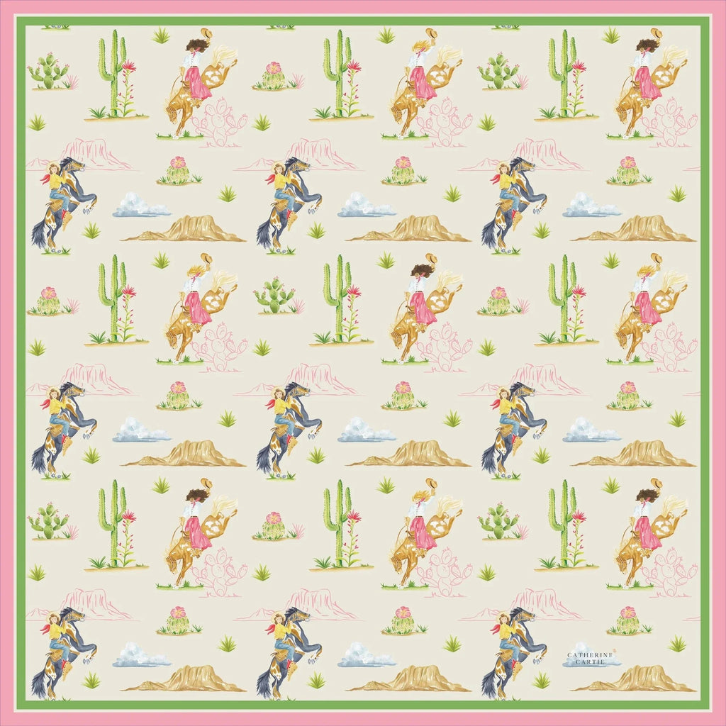 Catherine Cartie Rodeo Cowgirl Silk Scarf – 36” Luxury Hand-Painted Silk Scarf