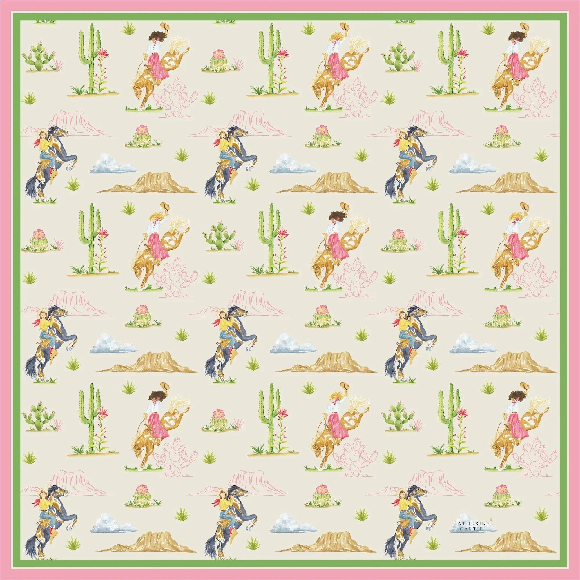 Catherine Cartie Rodeo Cowgirl Silk Scarf – 36” Luxury Hand-Painted Silk Scarf