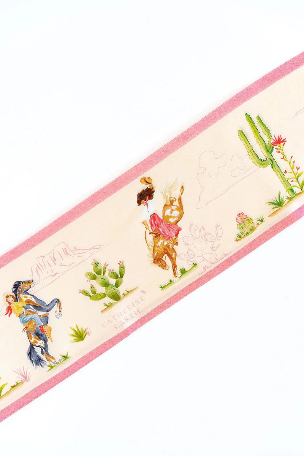 Catherine Cartie Rodeo Cowgirl Twilly Scarf – 4x47” Luxury Hand-Painted Silk Scarf