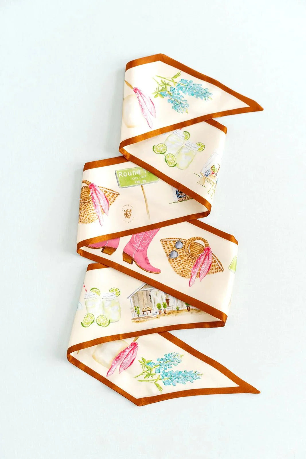 Catherine Cartie Round Top Twilly Scarf – 4x47” Luxury Hand-Painted Silk Scarf