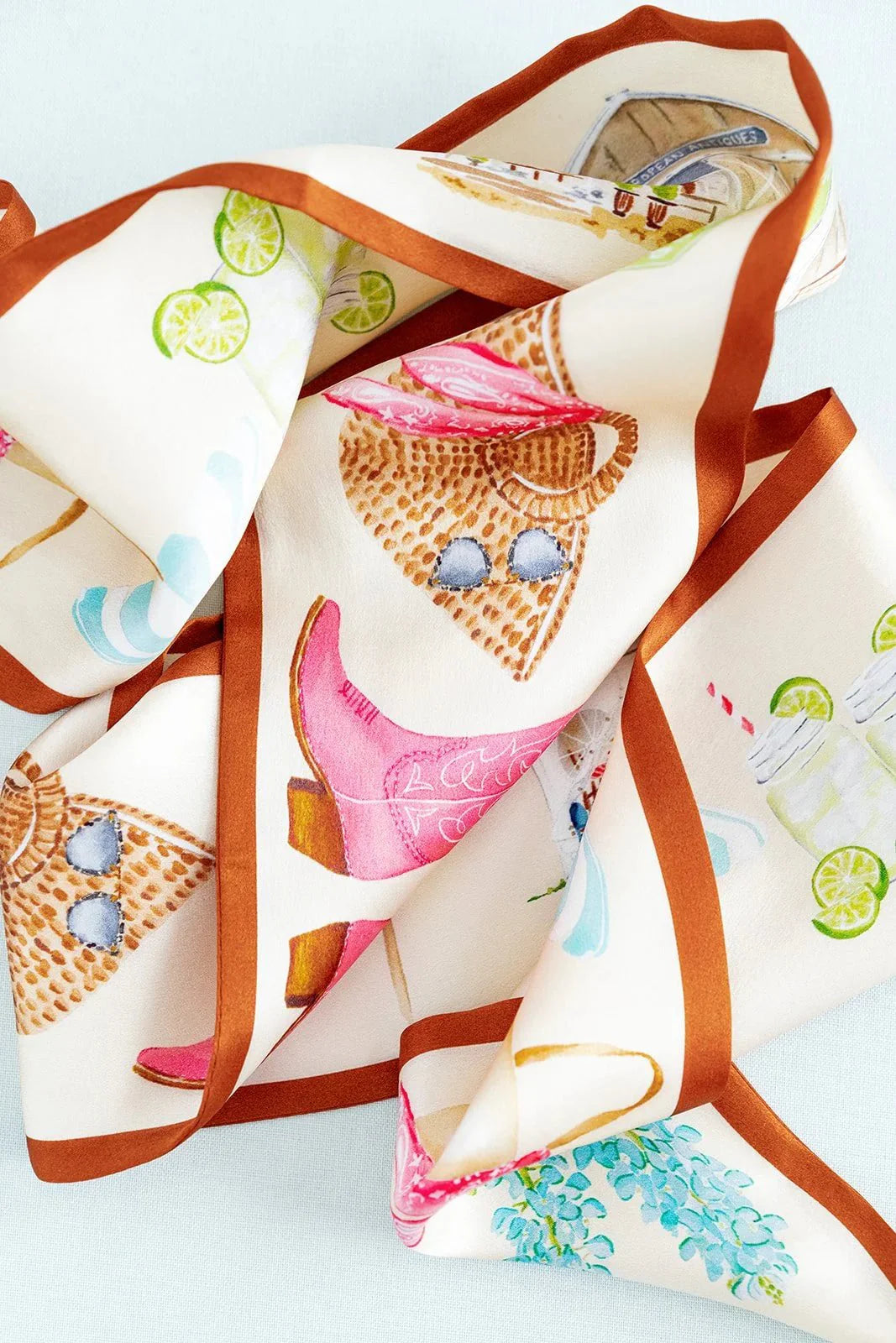 Catherine Cartie Round Top Twilly Scarf – 4x47” Luxury Hand-Painted Silk Scarf