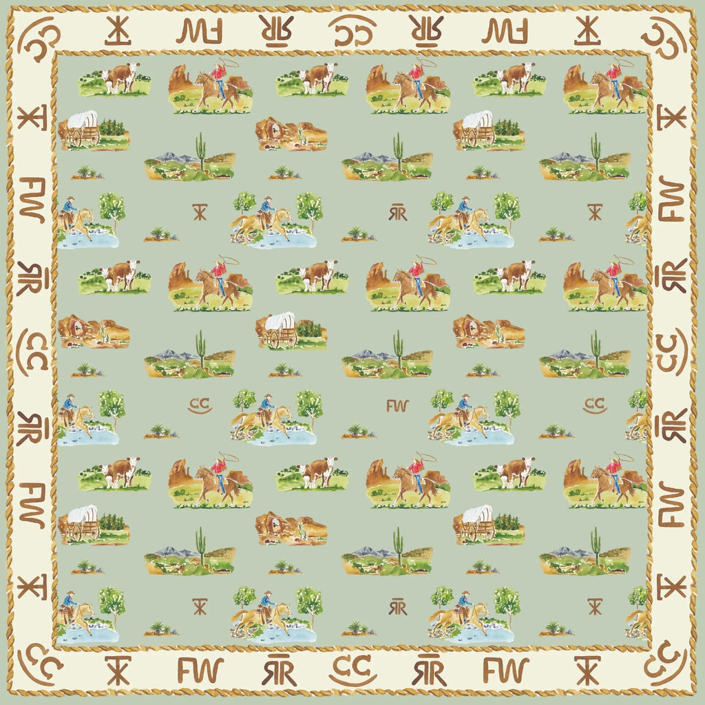 Catherine Cartie Western Toile Scarf – 36” Luxury Hand-Painted Silk Scarf