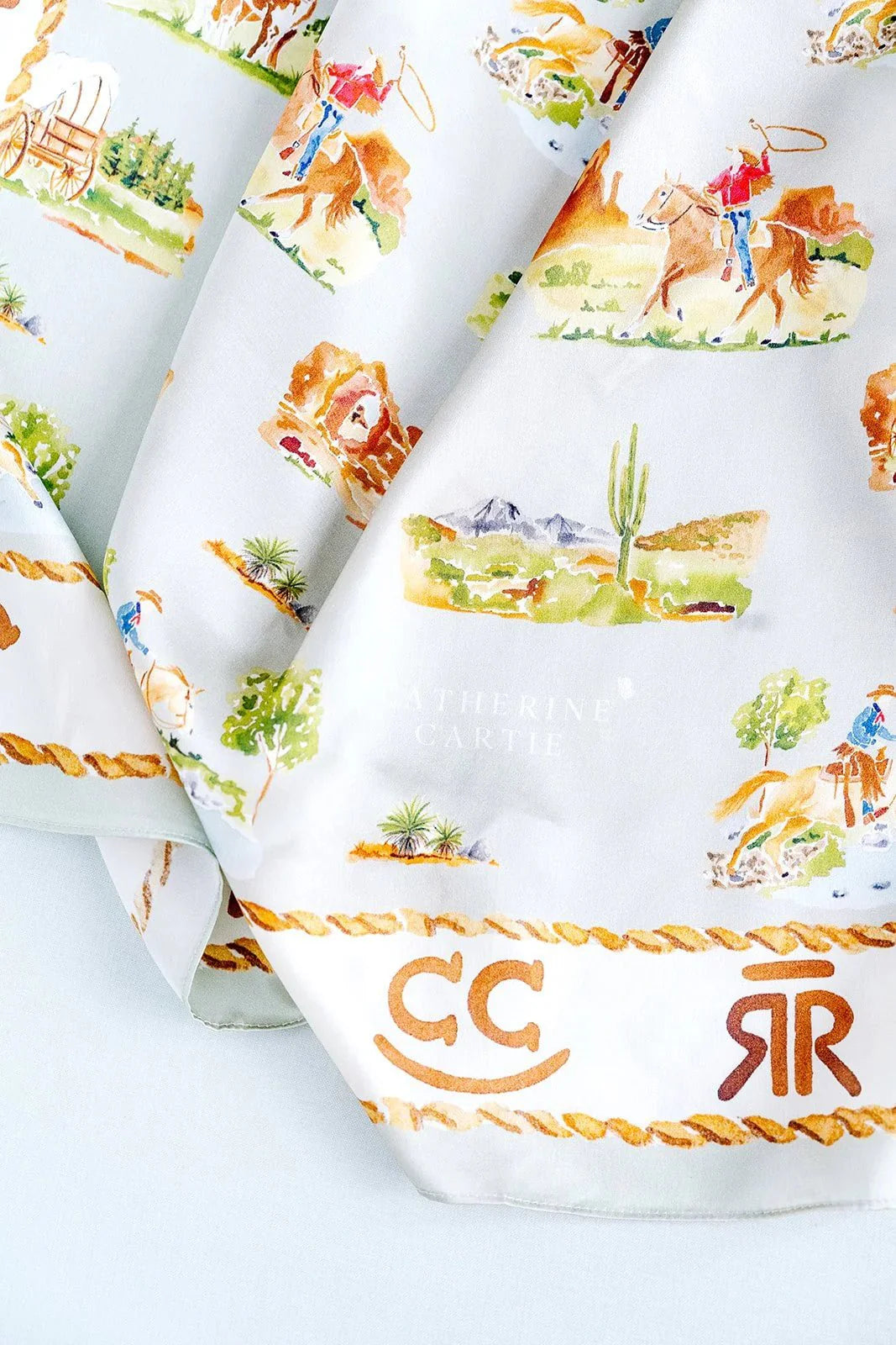 Catherine Cartie Western Toile Scarf – 36” Luxury Hand-Painted Silk Scarf