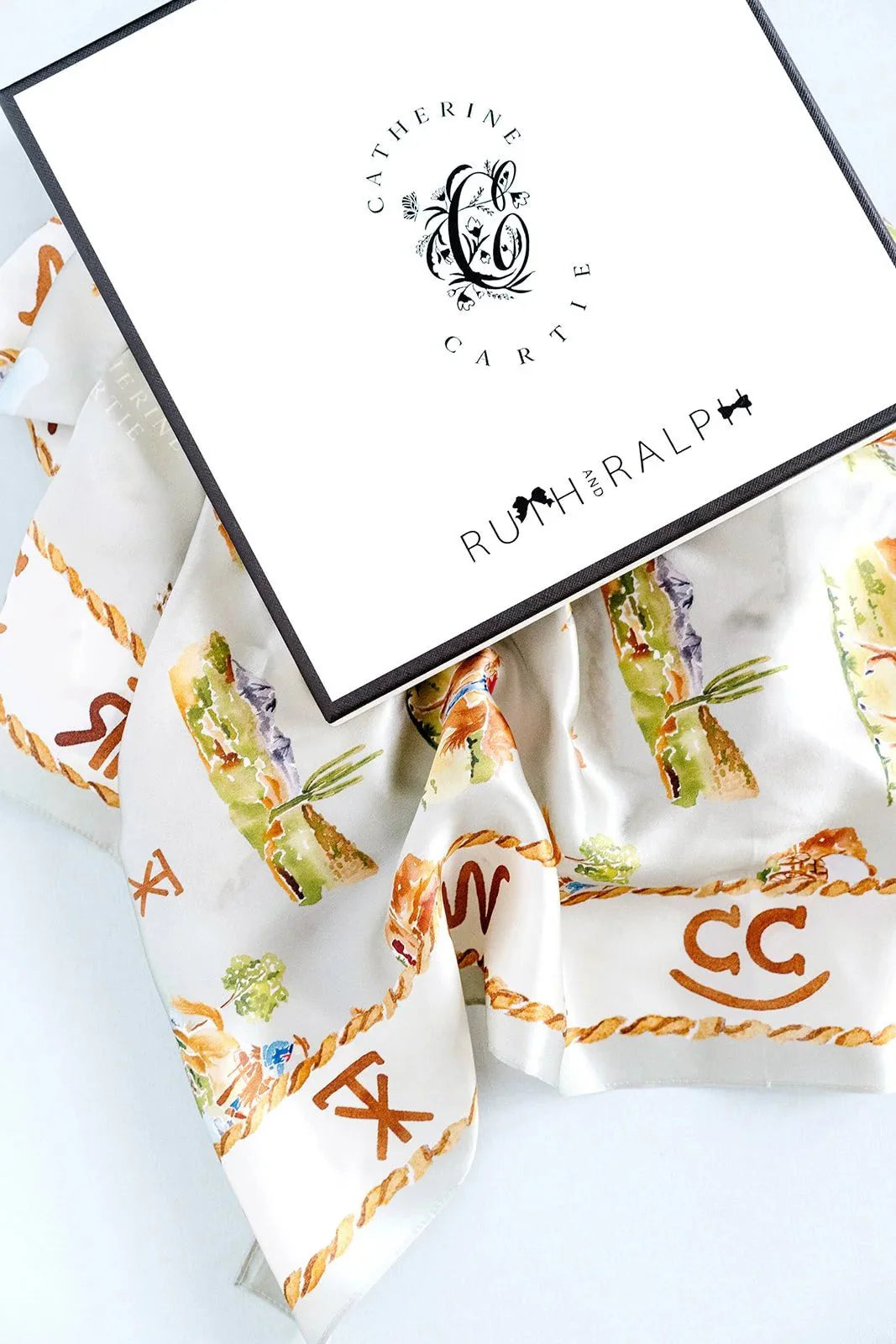 Catherine Cartie Western Toile Scarf – 36” Luxury Hand-Painted Silk Scarf