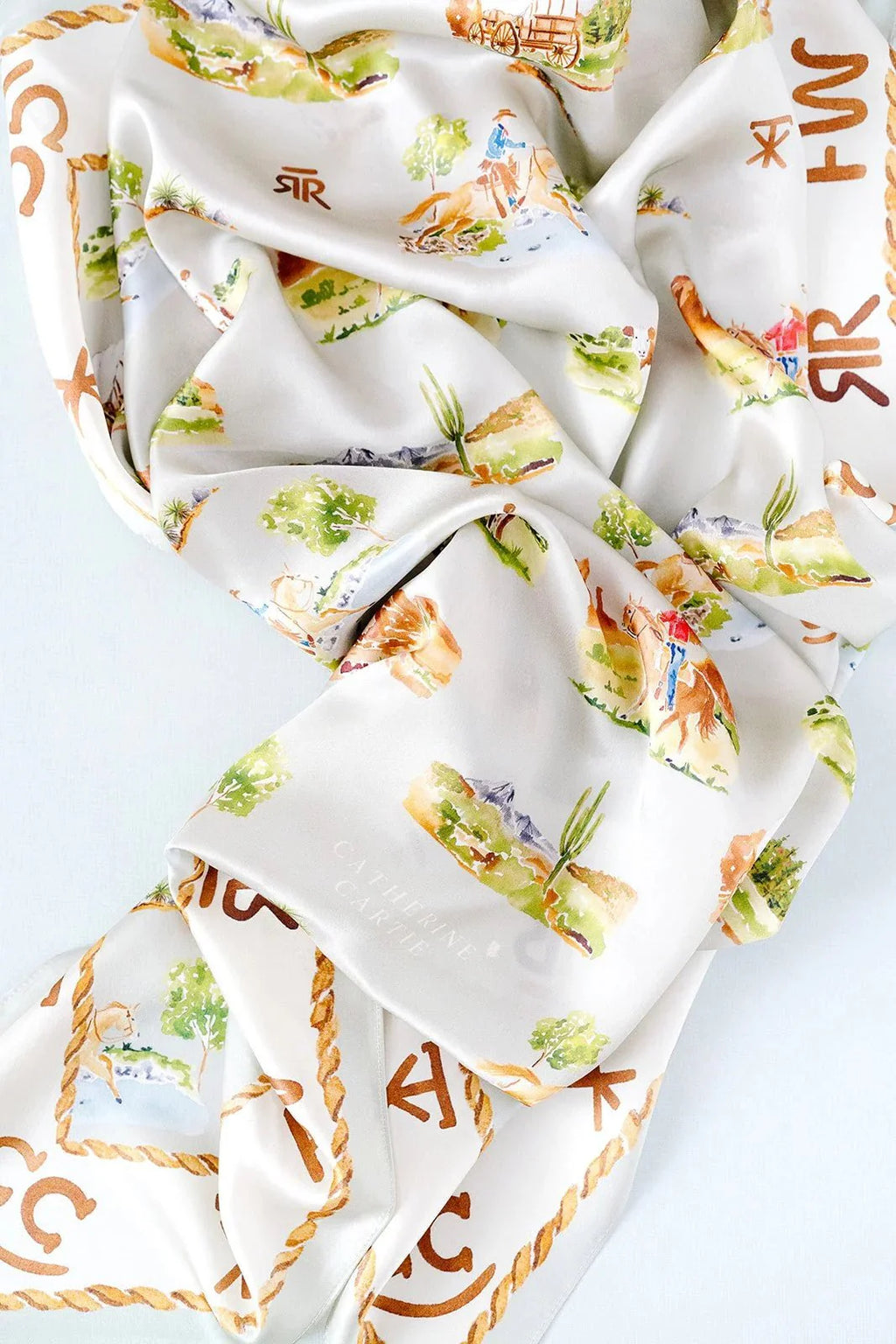 Catherine Cartie Western Toile Scarf – 36” Luxury Hand-Painted Silk Scarf