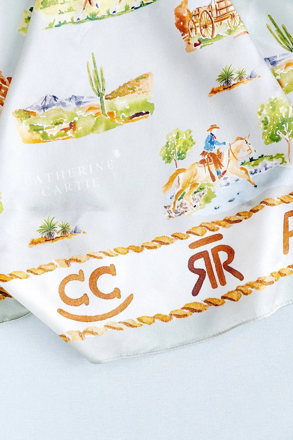Catherine Cartie Western Toile Scarf – 36” Luxury Hand-Painted Silk Scarf