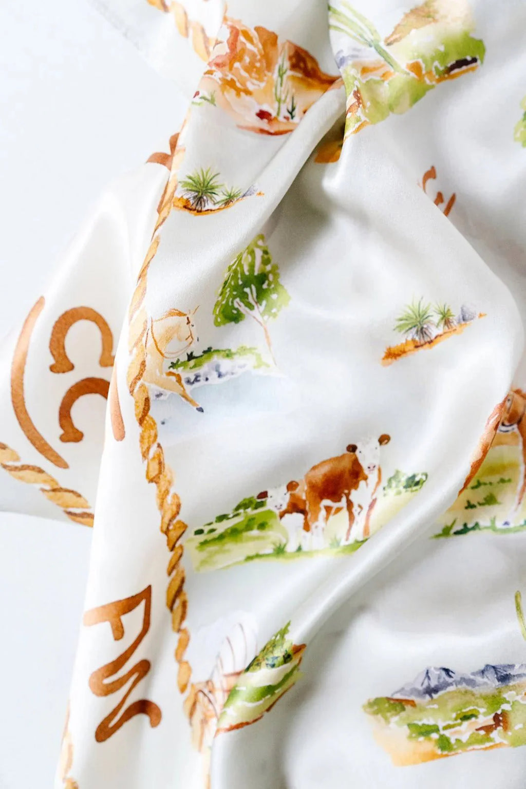 Catherine Cartie Western Toile Scarf – 36” Luxury Hand-Painted Silk Scarf