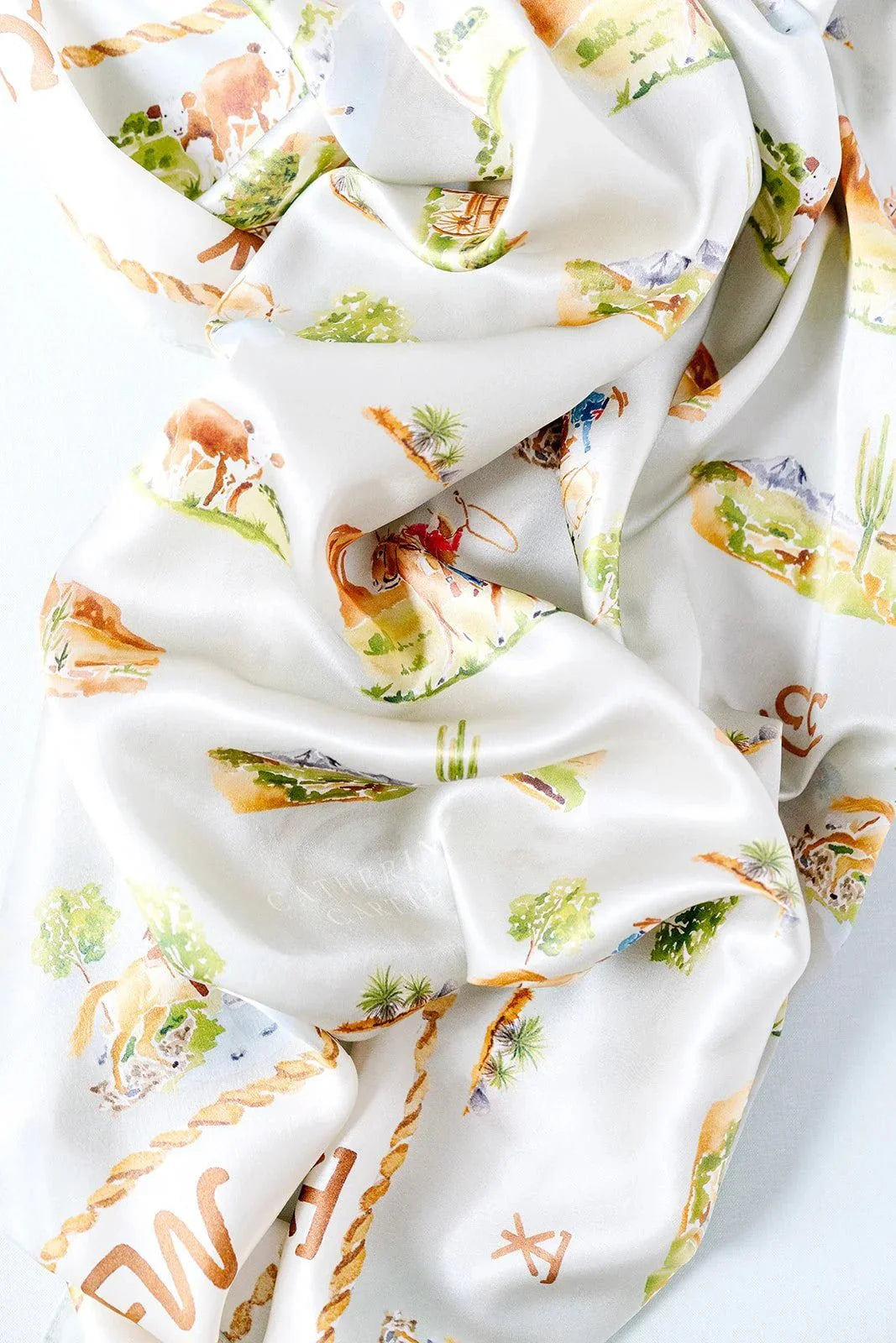 Catherine Cartie Western Toile Scarf – 36” Luxury Hand-Painted Silk Scarf