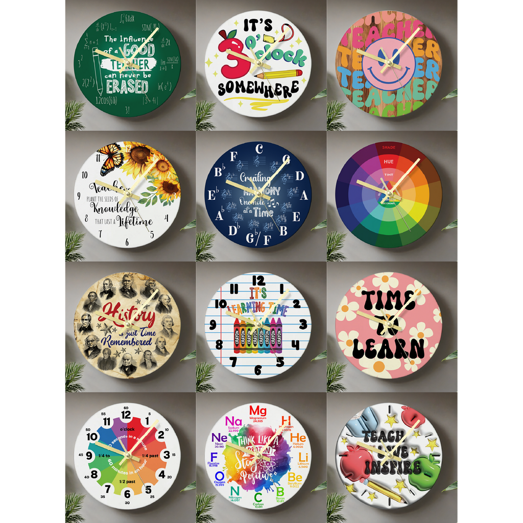 Assorted Ready to Press Sublimation - Classroom Clocks (12 Pack)