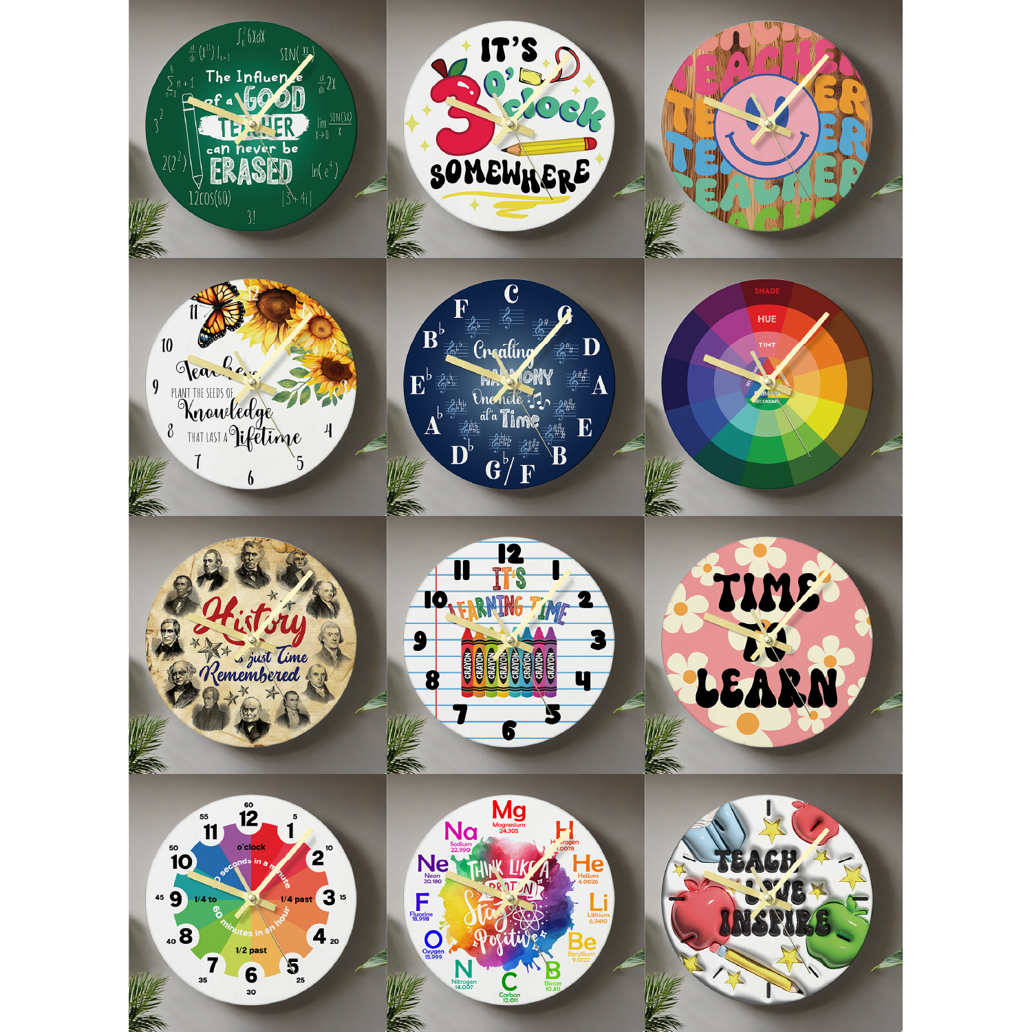Assorted Ready to Press Sublimation - Classroom Clocks (12 Pack)