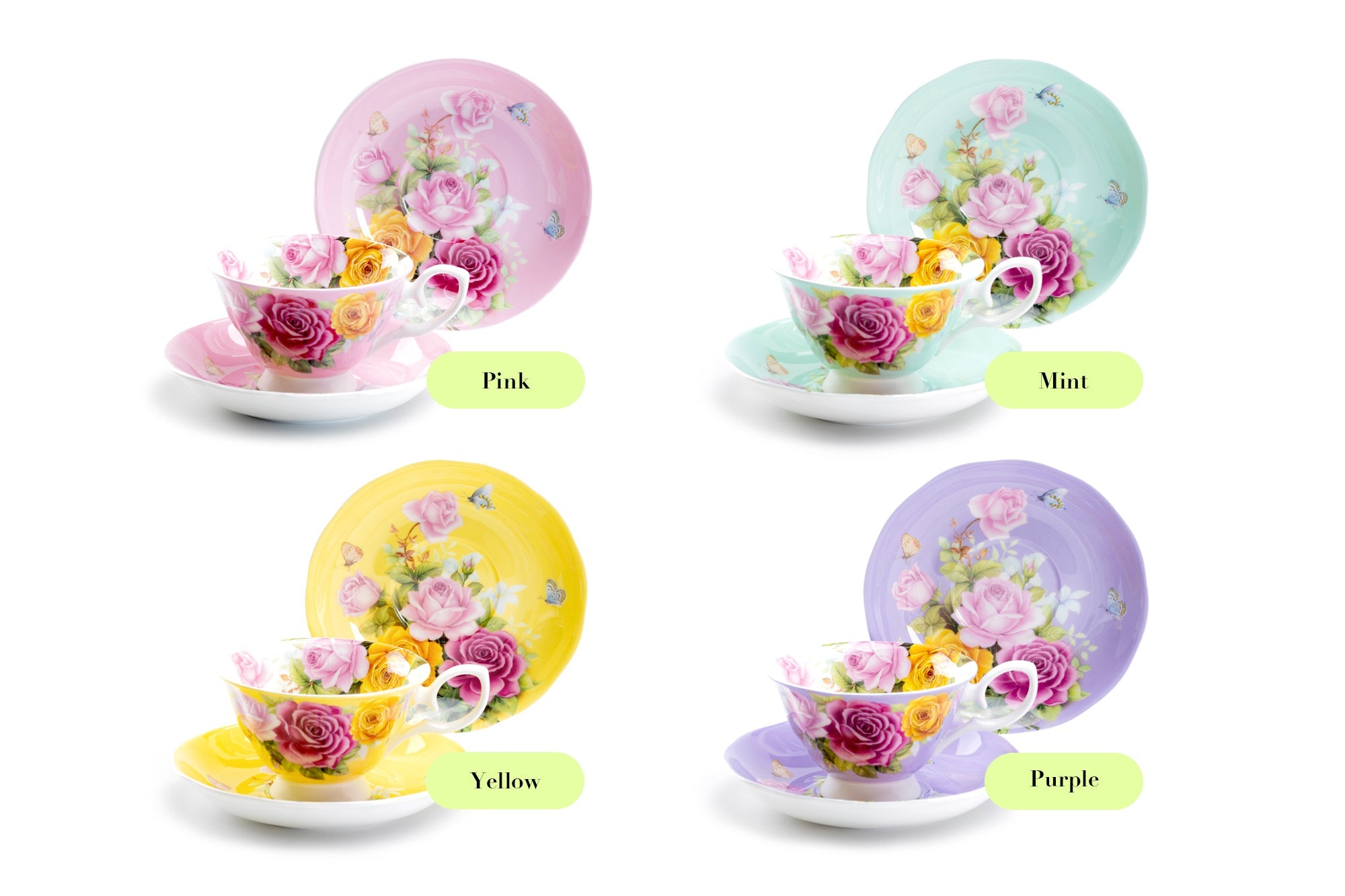 Rose Bouquet Pink Bone China Tea Cup and Saucer