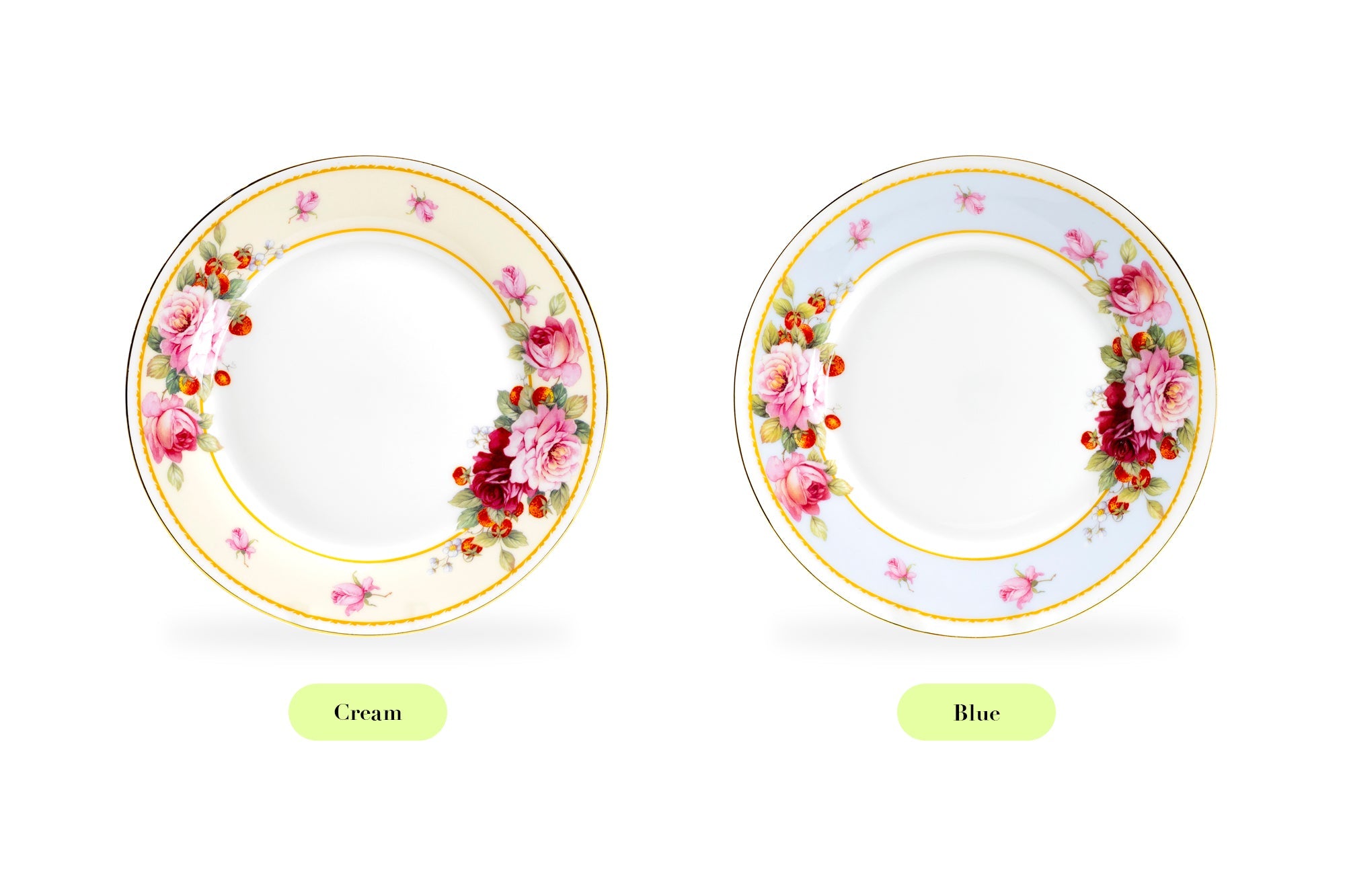 7.75" Peony and Strawberry Blue Bone China Dessert Plate