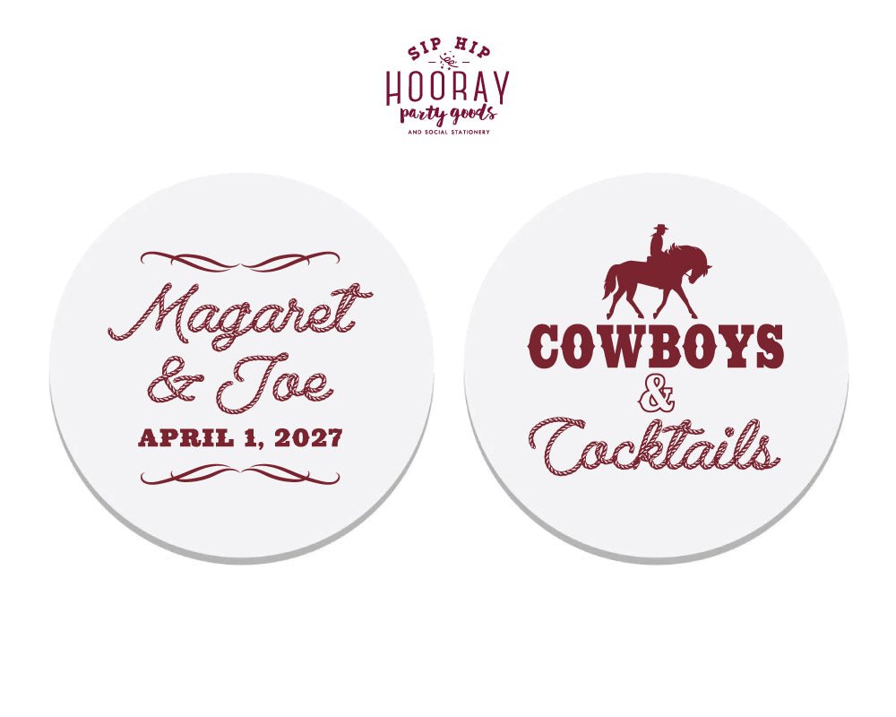 Cowboys and Cocktails Custom Wedding Coasters