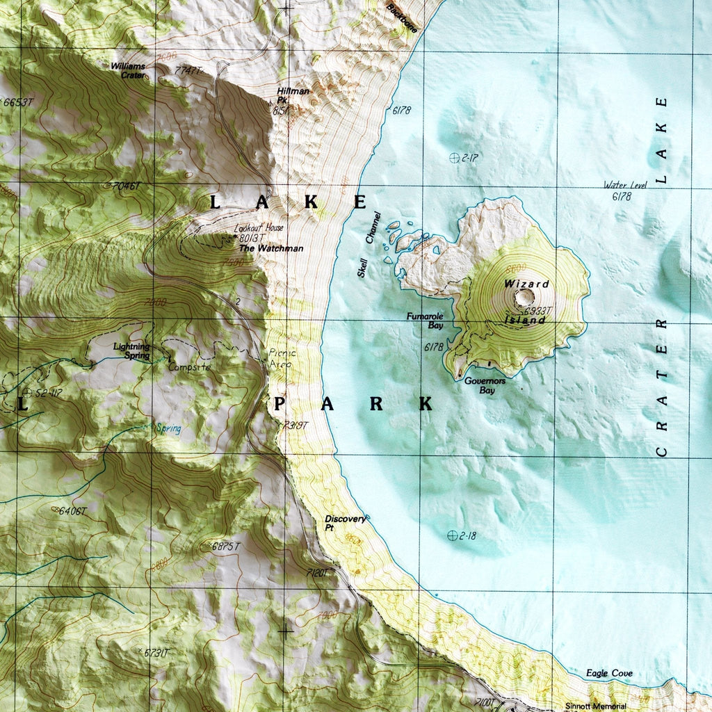 Crater Lake 1985 Shaded Relief Map - No Frame