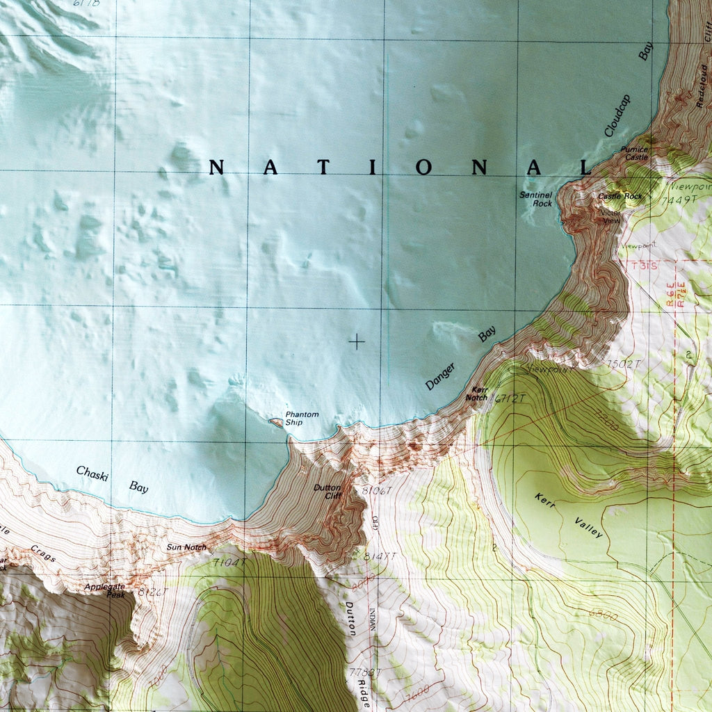 Crater Lake 1985 Shaded Relief Map - No Frame
