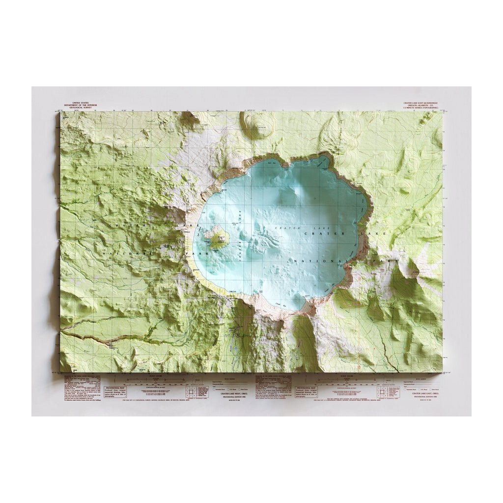 Crater Lake 1985 Shaded Relief Map - No Frame