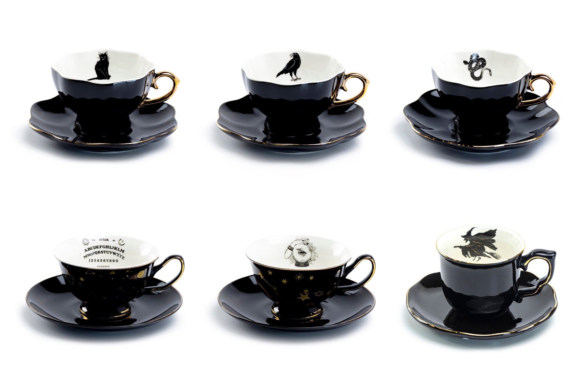 6 Assorted Halloween Tea Cup and Saucer Sets - Ver. A