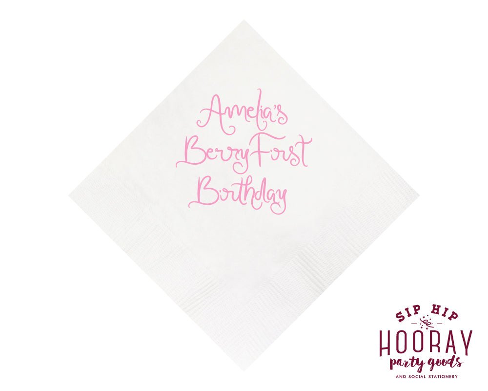Custom Berry 1st Birthday Beverage Napkins