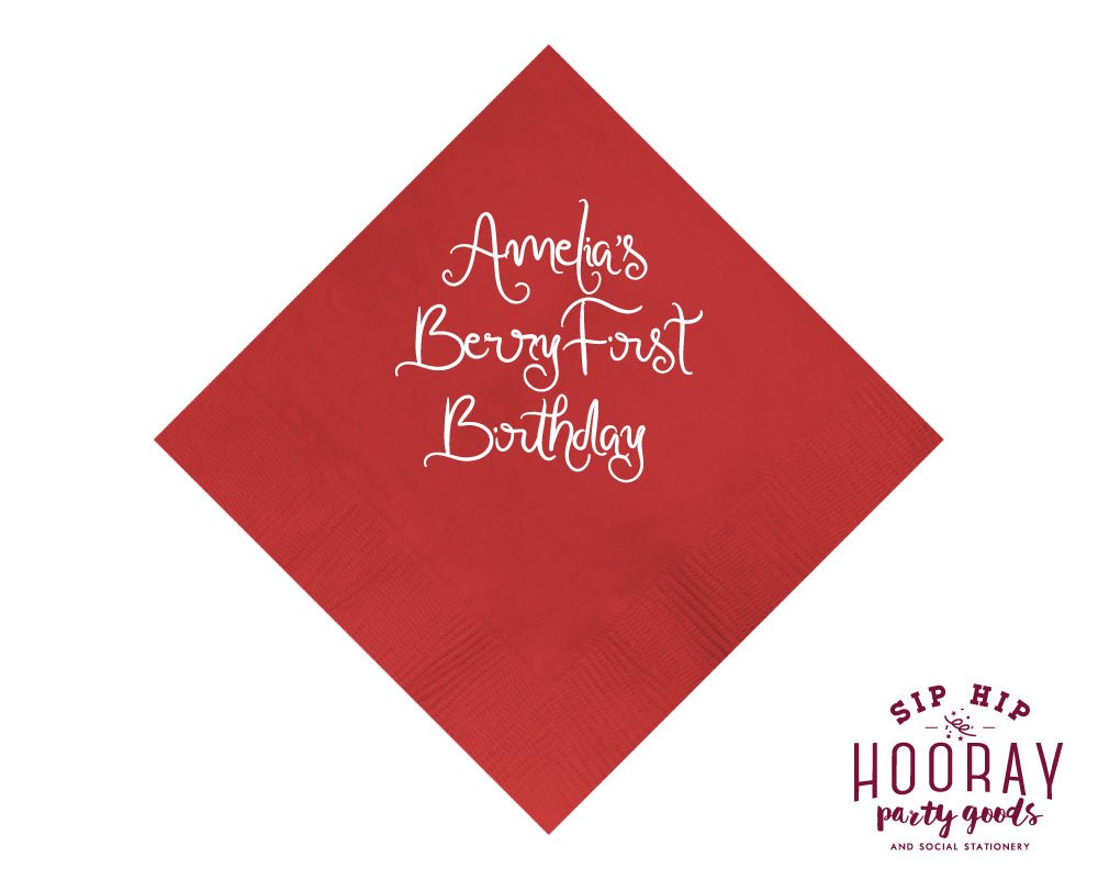 Custom Berry 1st Birthday Beverage Napkins