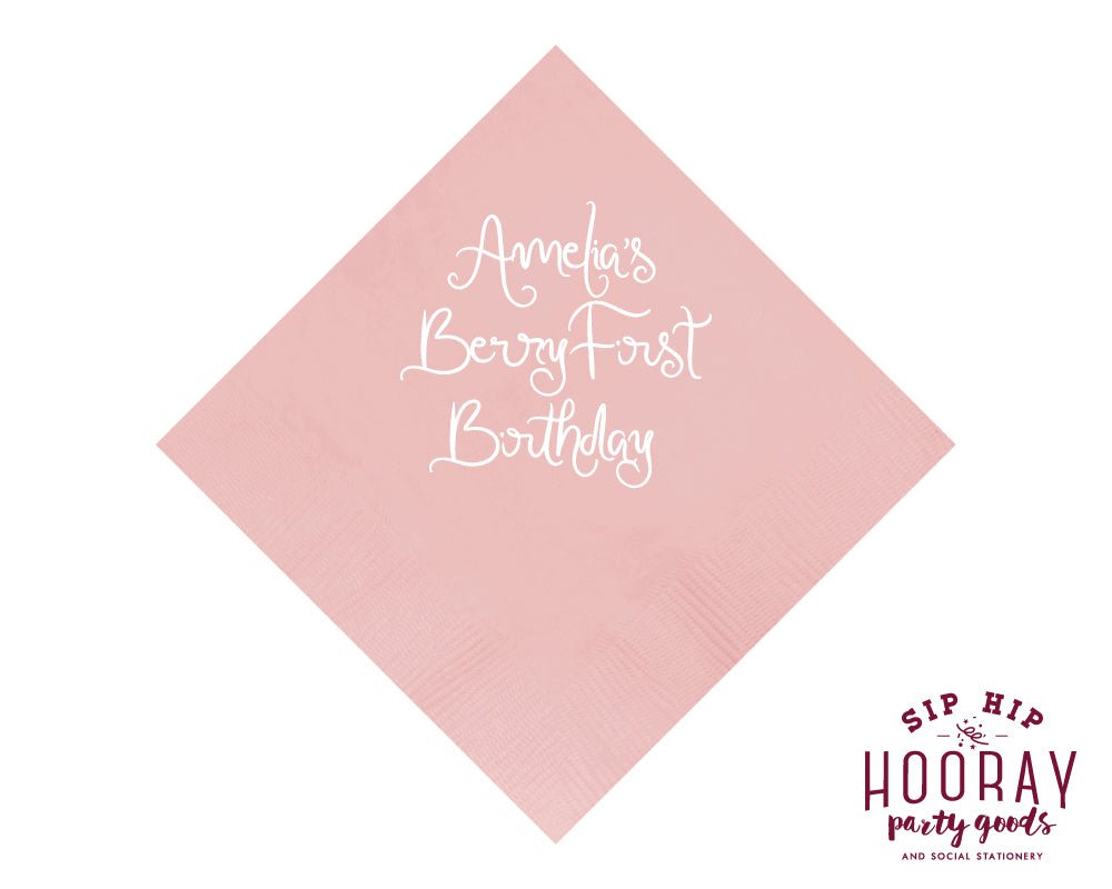 Custom Berry 1st Birthday Beverage Napkins