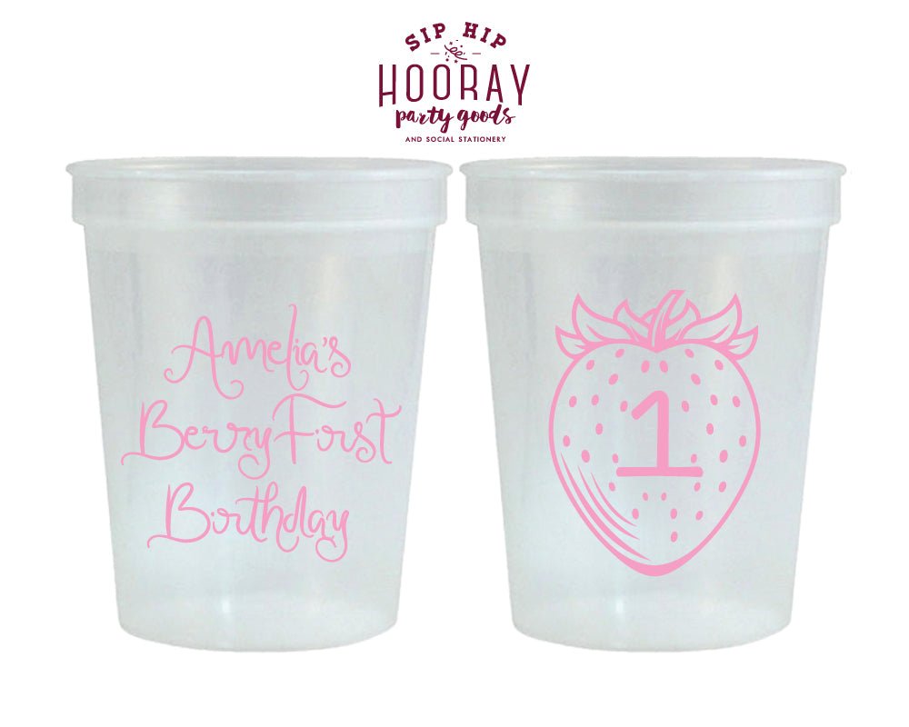 Custom Berry 1st Birthday Strawberry Party Stadium Cups