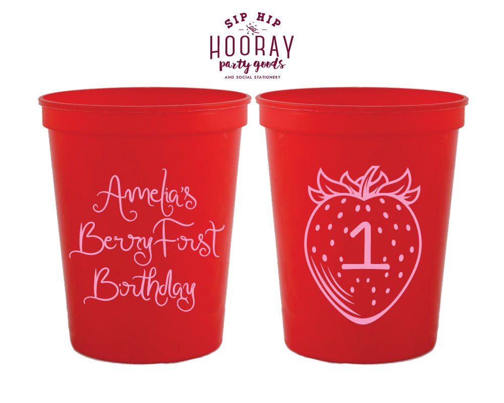 Custom Berry 1st Birthday Strawberry Party Stadium Cups
