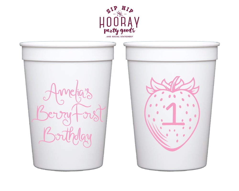 Custom Berry 1st Birthday Strawberry Party Stadium Cups