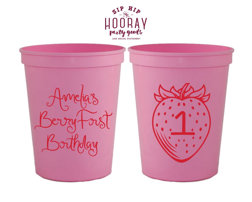 Custom Berry 1st Birthday Strawberry Party Stadium Cups