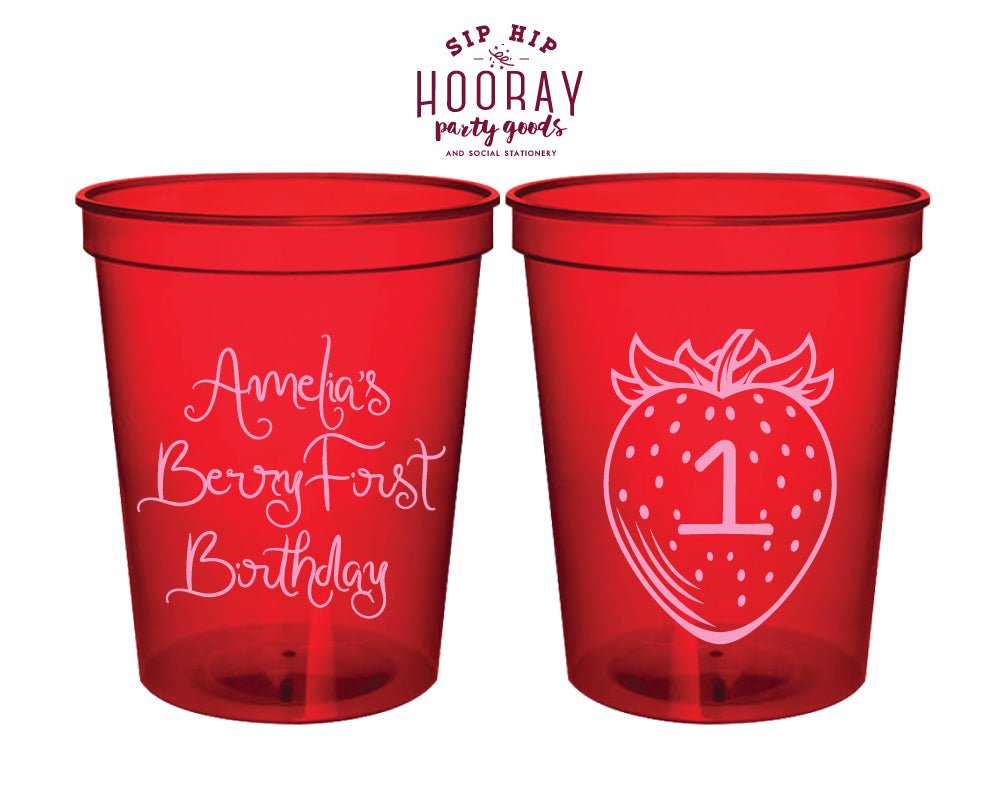 Custom Berry 1st Birthday Strawberry Party Stadium Cups