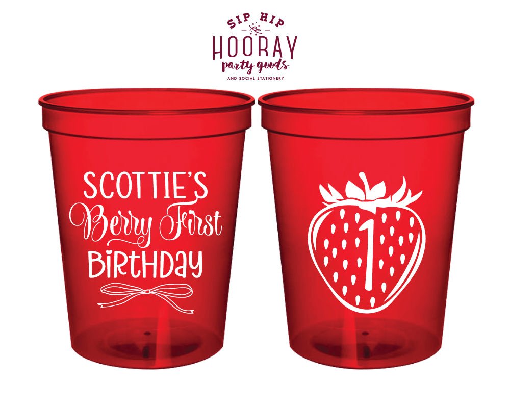 Custom Berry 1st Birthday Strawberry Stadium Cups