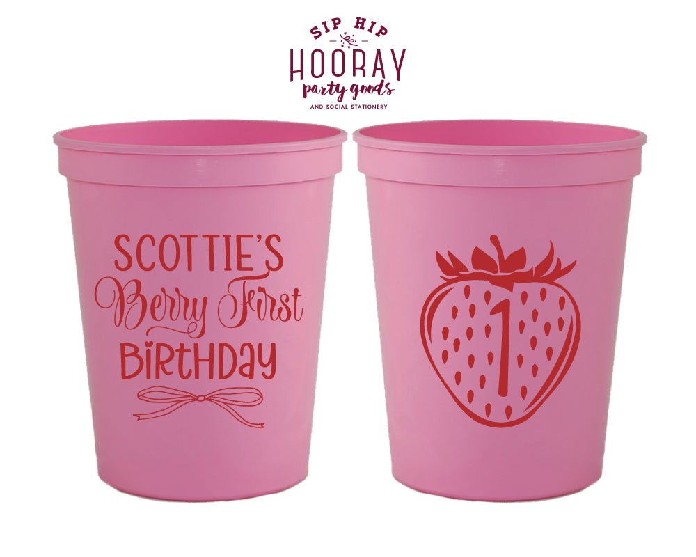 Custom Berry 1st Birthday Strawberry Stadium Cups