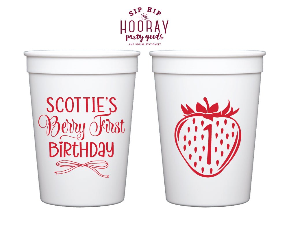 Custom Berry 1st Birthday Strawberry Stadium Cups