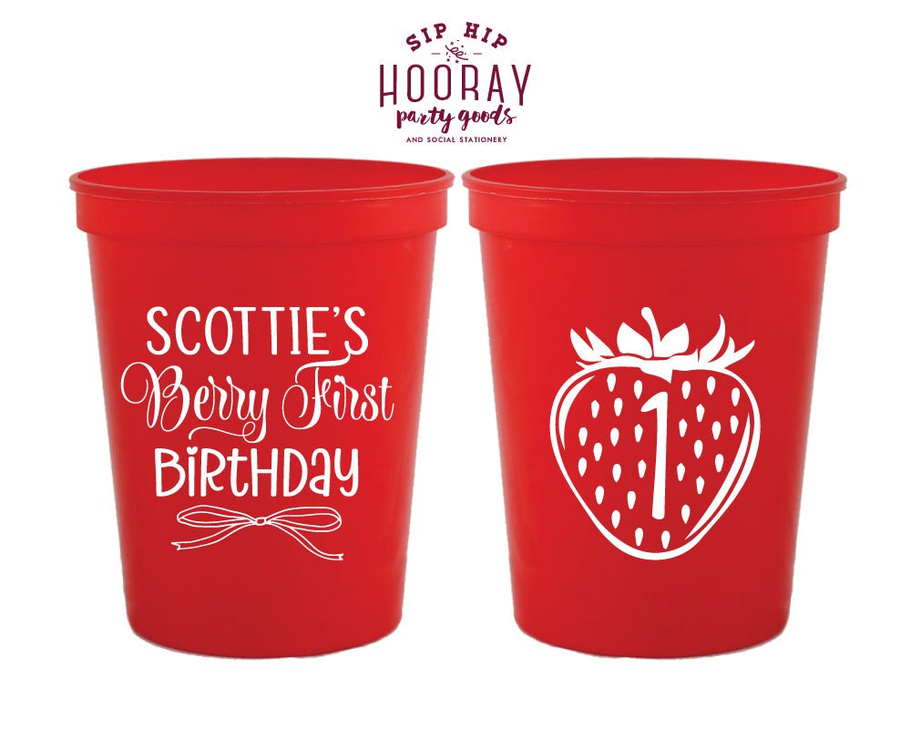 Custom Berry 1st Birthday Strawberry Stadium Cups