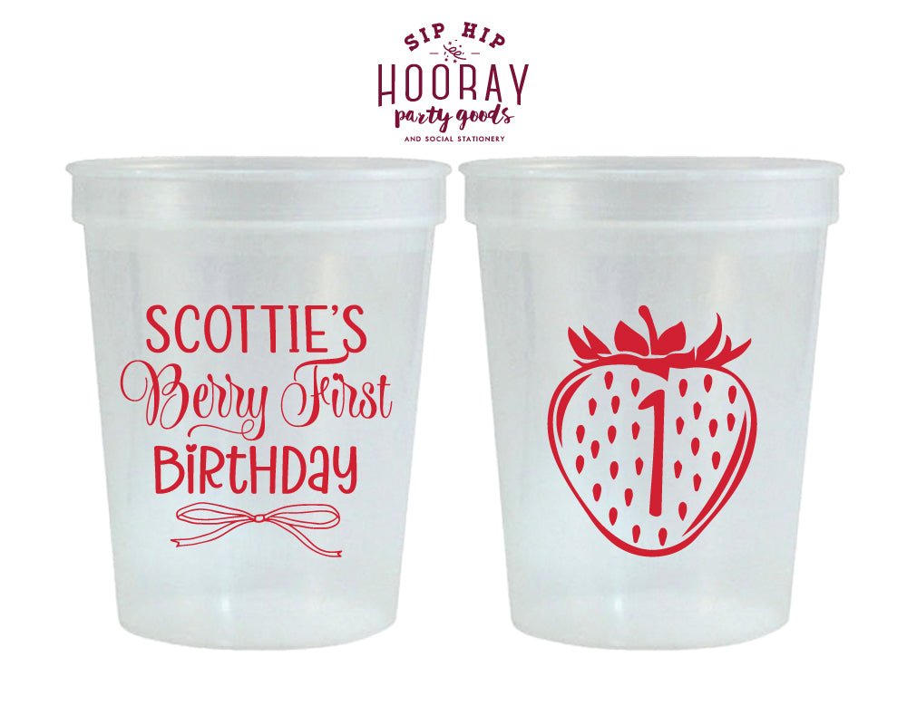 Custom Berry 1st Birthday Strawberry Stadium Cups