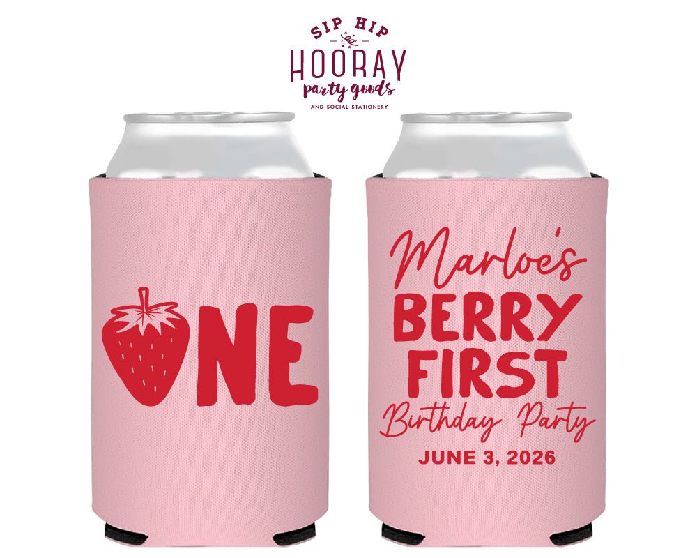Custom Berry First Birthday Foam Can Coolers