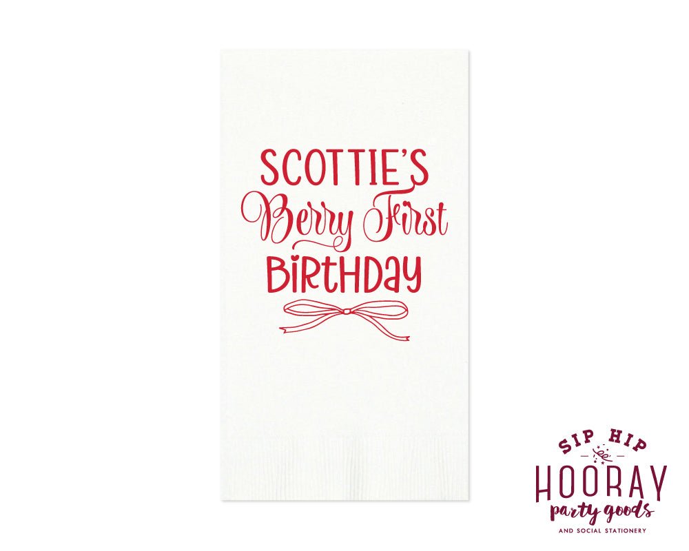 Custom Berry First Birthday Strawberry Guest Towels
