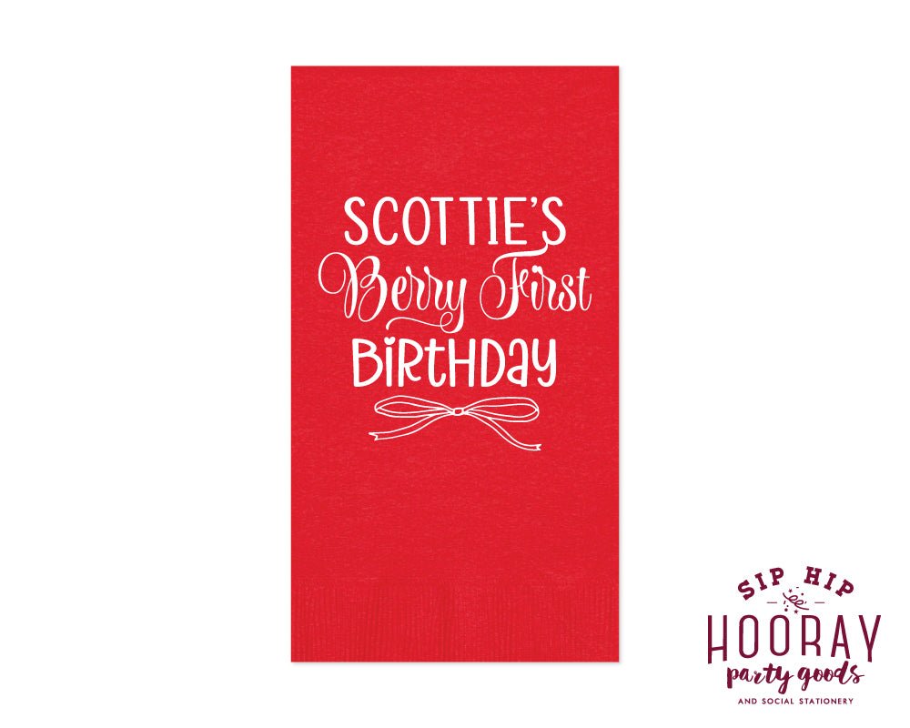 Custom Berry First Birthday Strawberry Guest Towels