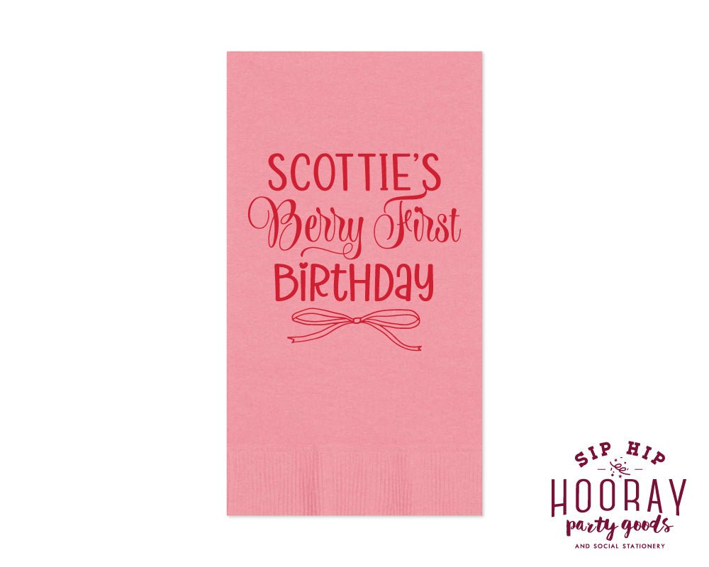 Custom Berry First Birthday Strawberry Guest Towels