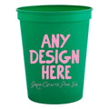 Custom Green Stadium Cups with Pink Ink