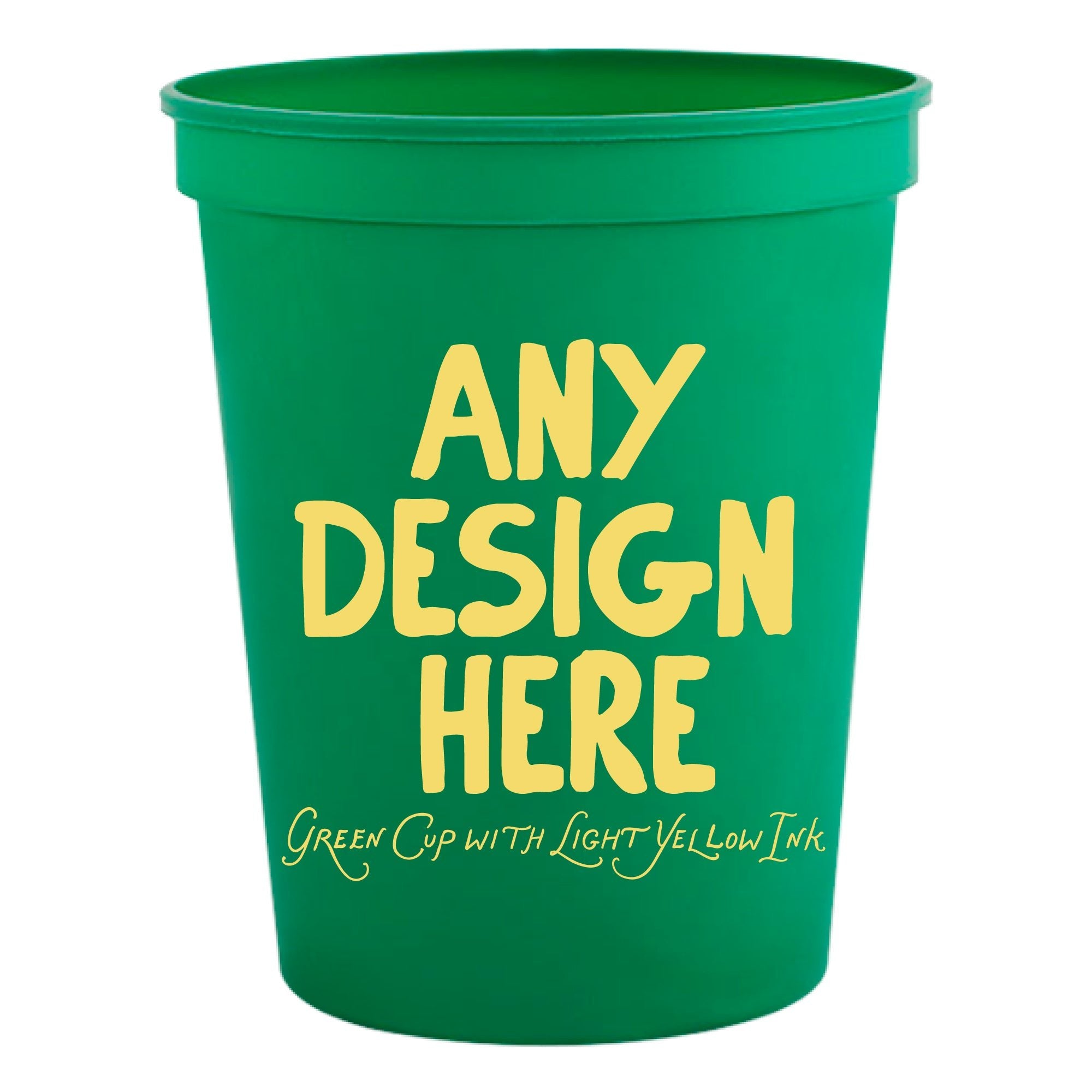 Custom Green Stadium Cups with Yellow Ink
