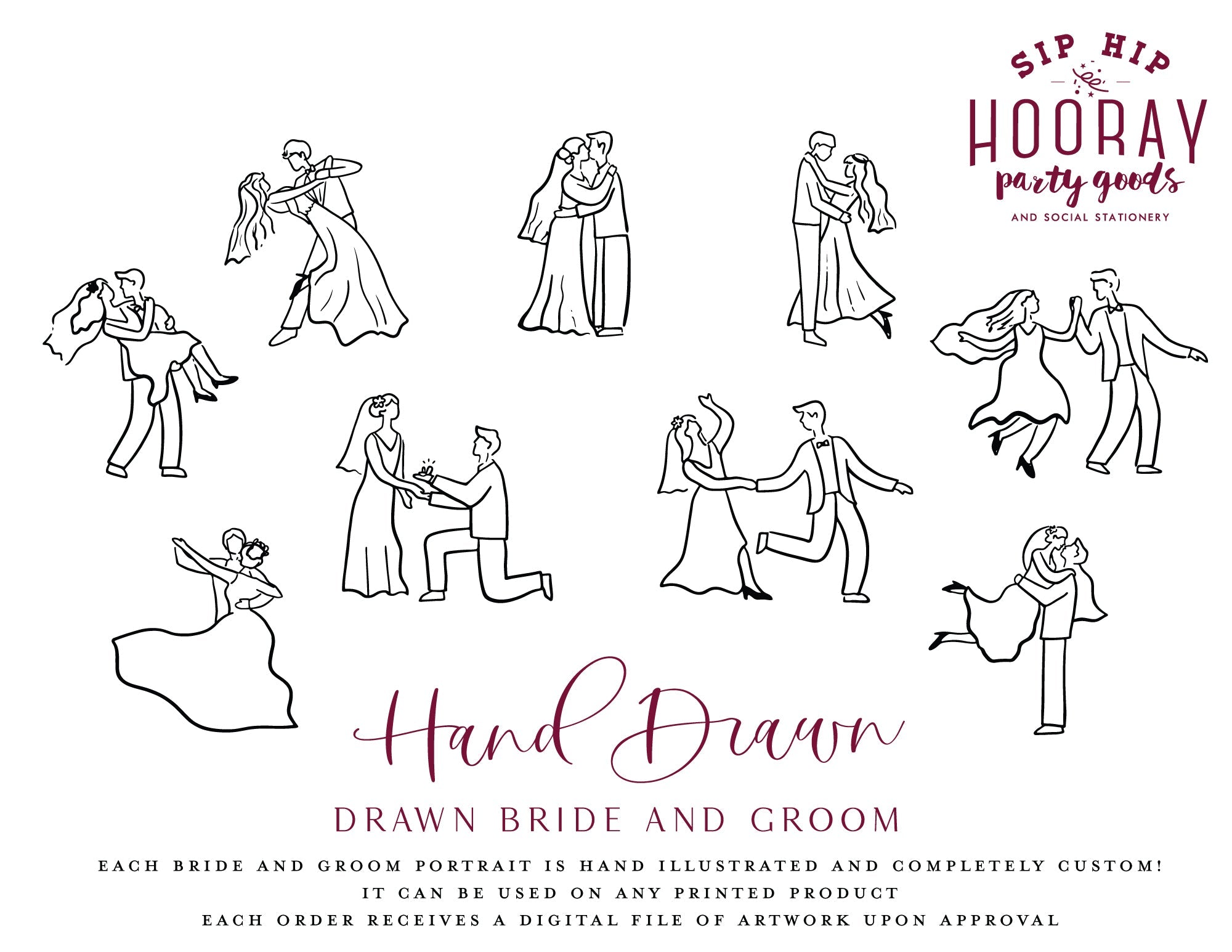 Custom Hand-Drawn Bride and Groom