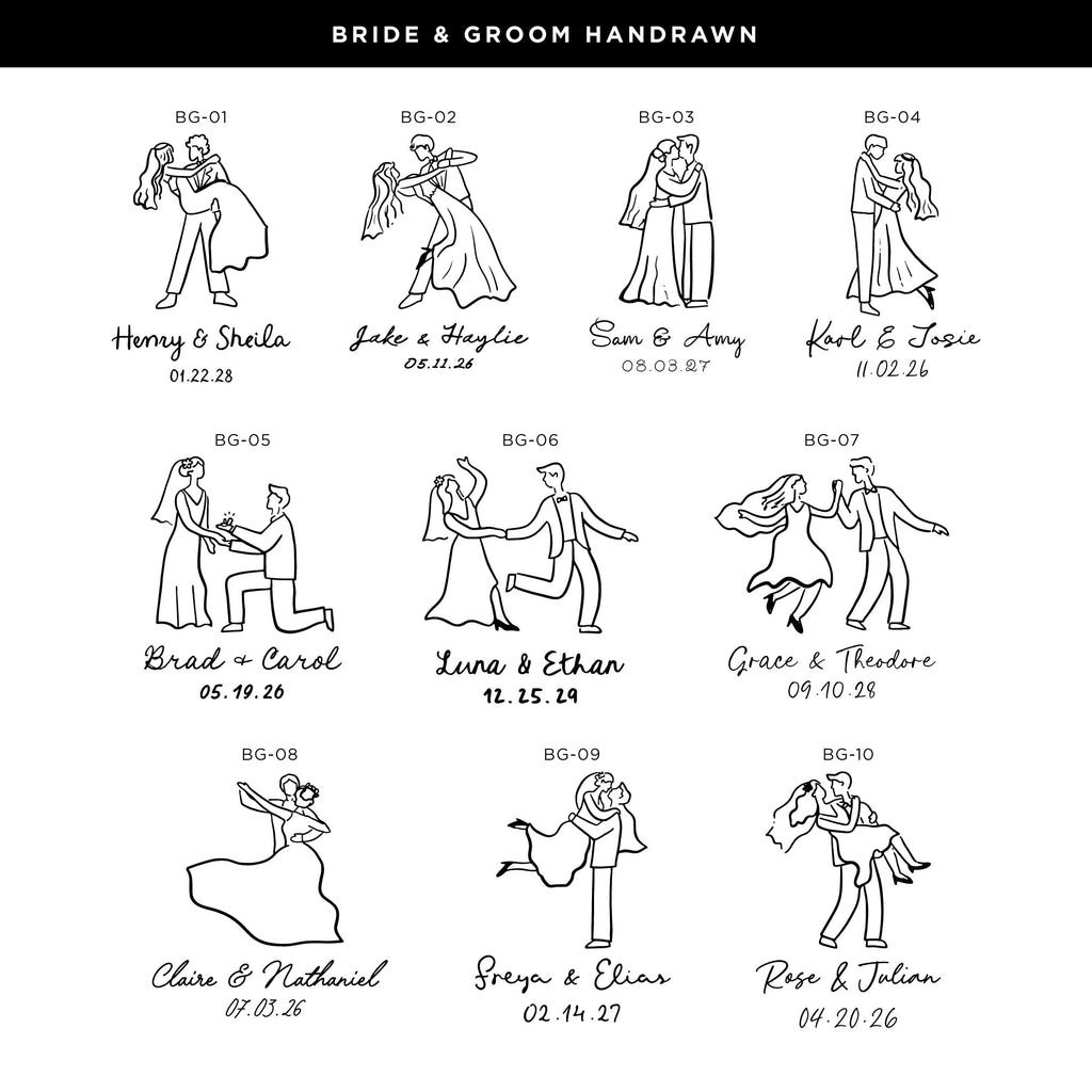 Custom Hand-Drawn Bride and Groom