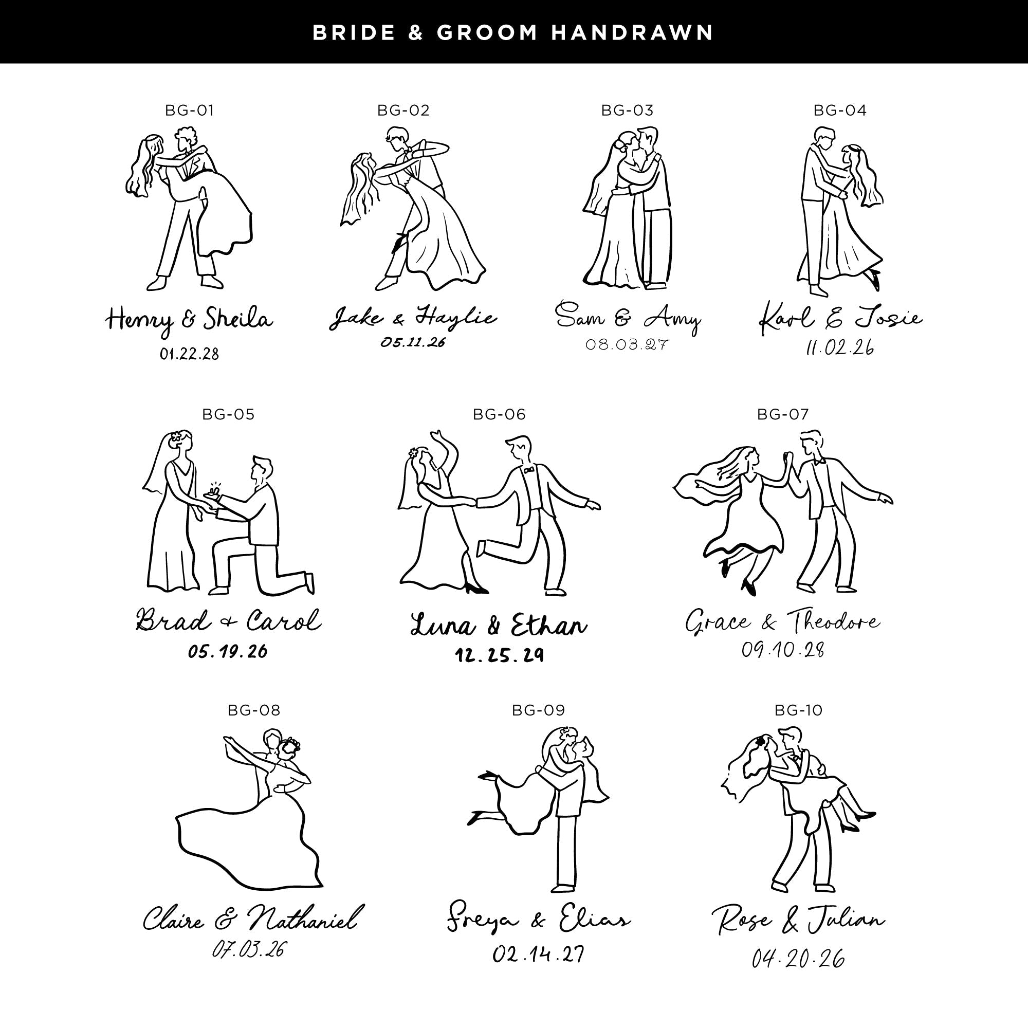 Custom Hand-Drawn Bride and Groom