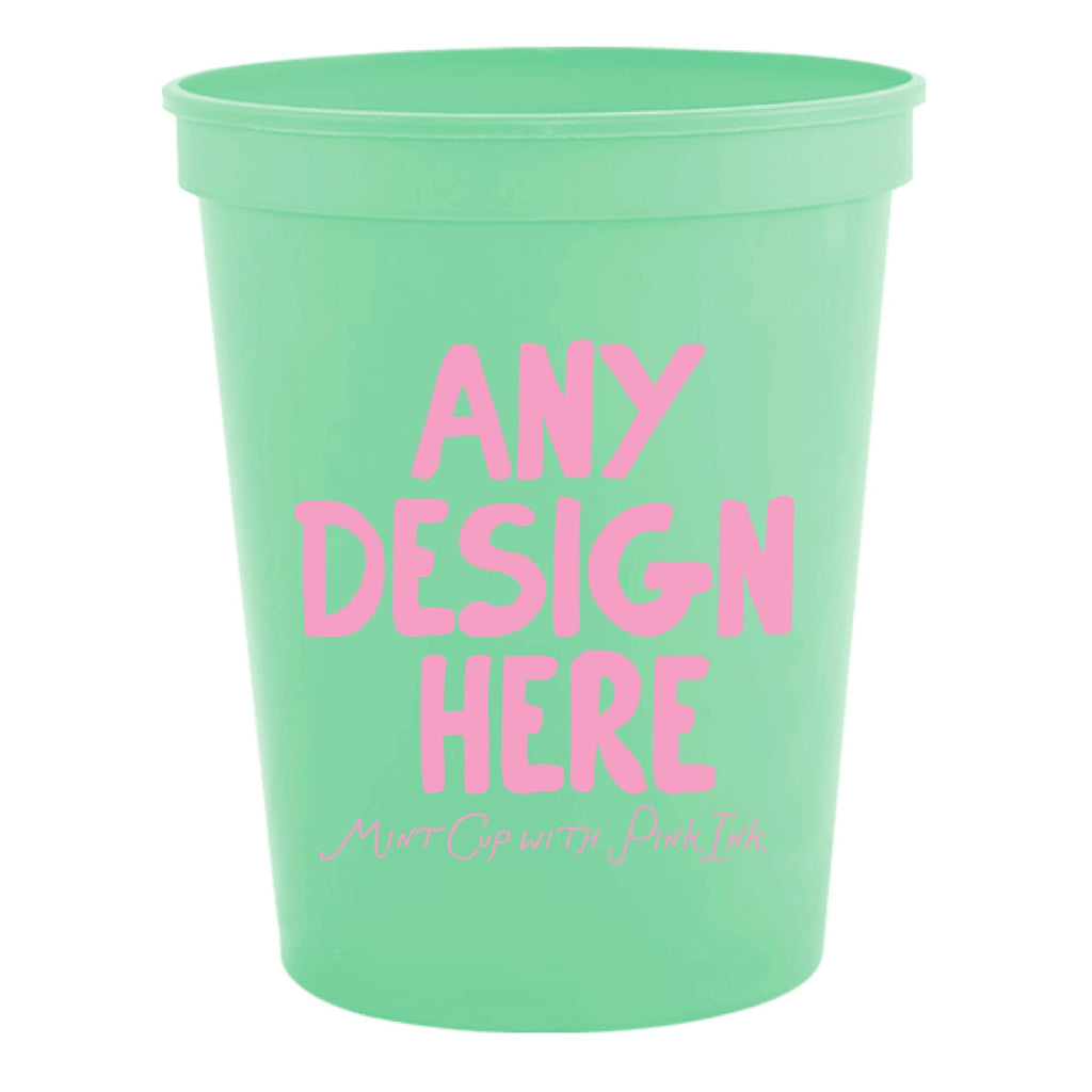 Custom Mint Stadium Cups with Pink Ink
