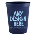 Custom Navy Stadium Cups with Light Blue Ink